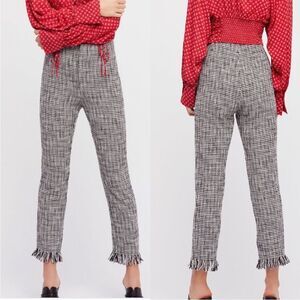 Free People Houndstooth Tweed Fringe Hem Aster Pants Black/White, Size 2